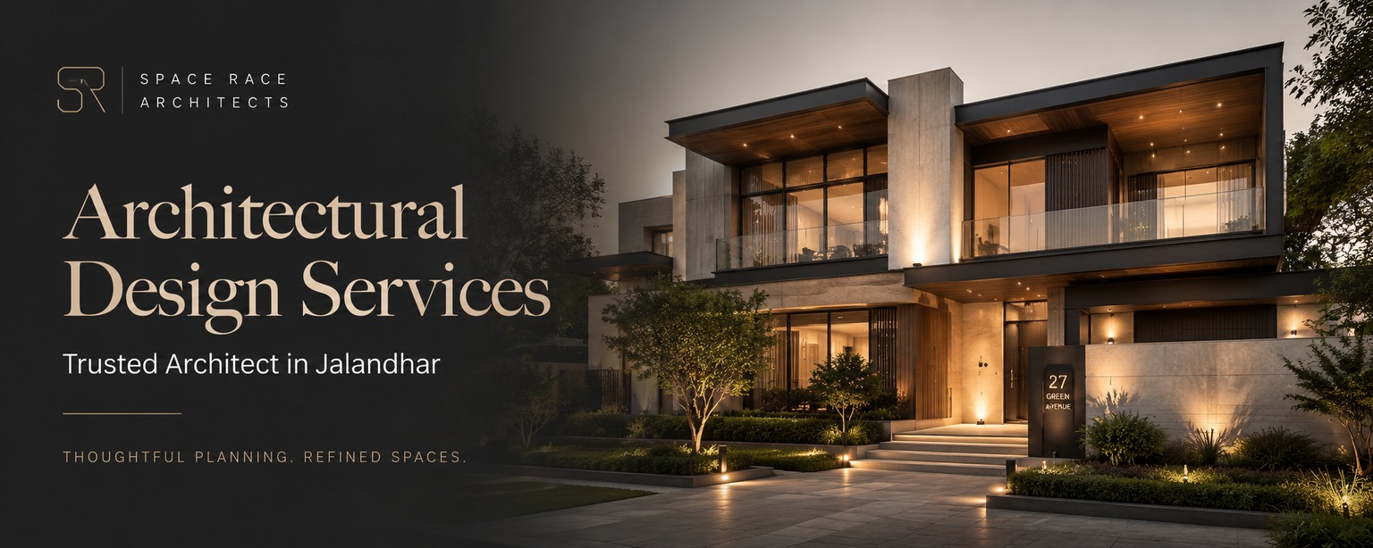 Architectural design services by Space Race Architects featuring a modern luxury home by trusted architect in Jalandhar.