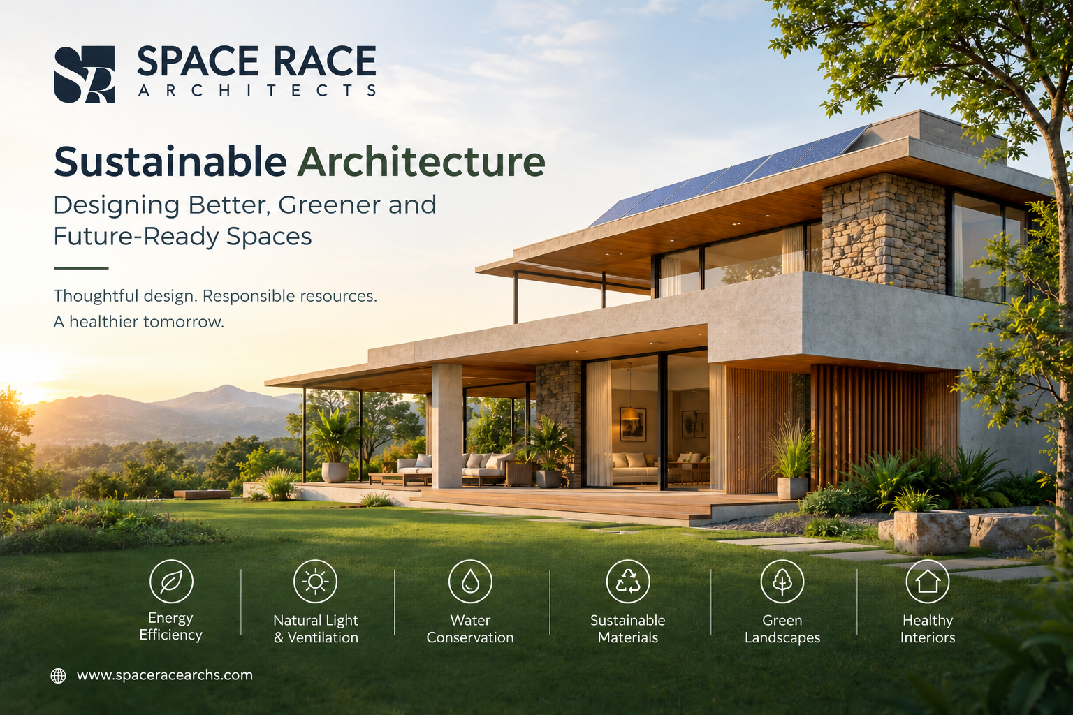 Sustainable architecture design for an energy-efficient modern home